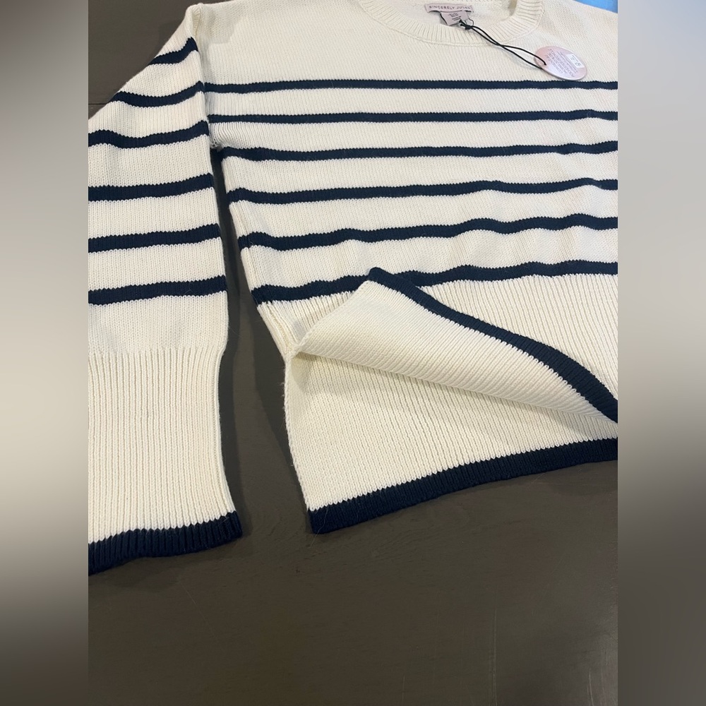 Sincerely Jules White and Navy Striped oversized Sweater - Picture 2 of 5